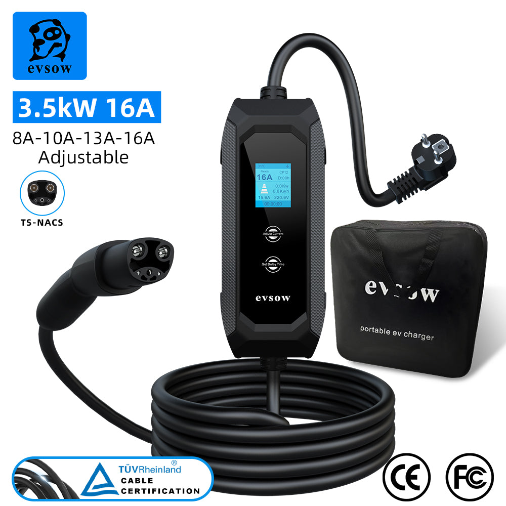 evsow For Tesla EV Charger TS-NACS 3.5KW 16A 1P Electric Car Charger EVSE Wallbox Charger Adjustable Current&Set Charging Time