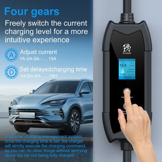 evsow 3.5KW 16A Portable EV Charger Type1 SAE J1772 1P Electric Car Charger Adjustable Current&Set Charging Time EVSE Wallbox