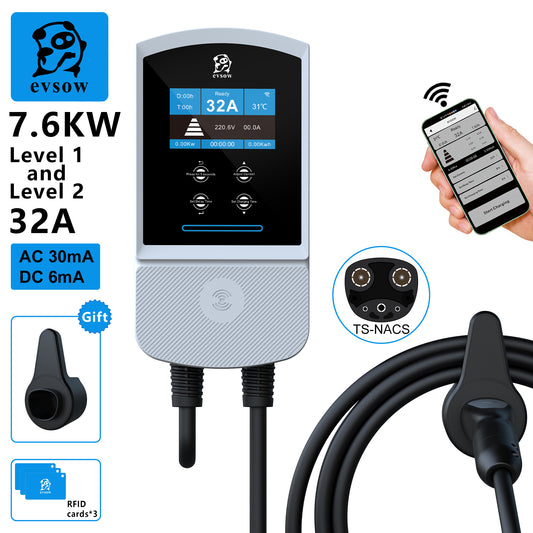 evsow EV Charger Wallbox For Tesla 7.6kW 32A 9.6kW 40A 12kW 50A Single Phase With WIFI APP Control Electric Car Charger EVSE Wallbox