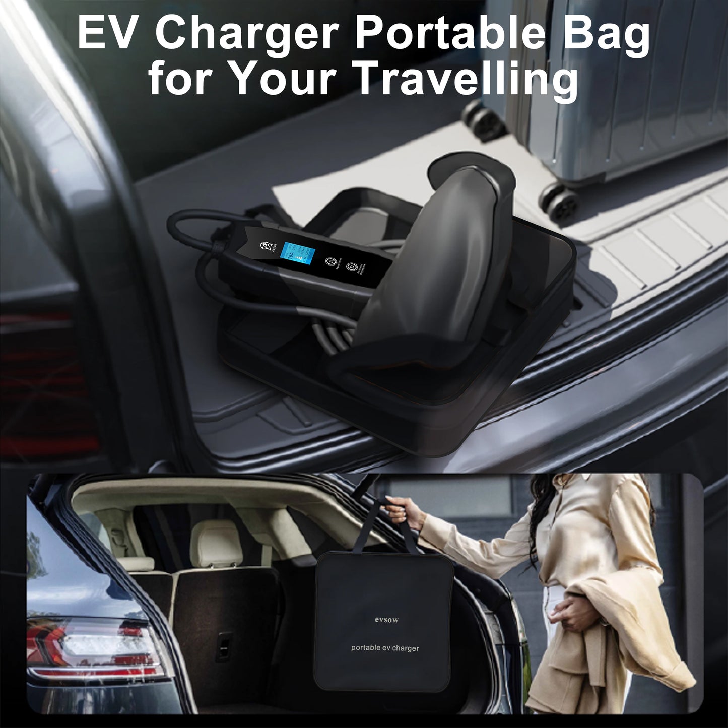 evsow 3.5KW 16A Portable EV Charger Type1 SAE J1772 1P Electric Car Charger Adjustable Current&Set Charging Time EVSE Wallbox