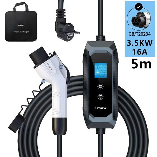 evsow 3.5kW GBT EV Charger 16A 1Phase Electric Car Charger Adjustable Current&Set Delay Charging Time Electric Vehicle Charger