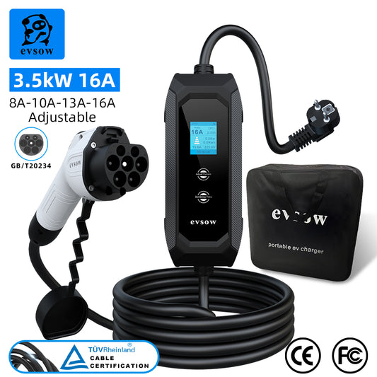evsow 3.5kW GBT EV Charger 16A 1Phase Electric Car Charger Adjustable Current&Set Delay Charging Time Electric Vehicle Charger