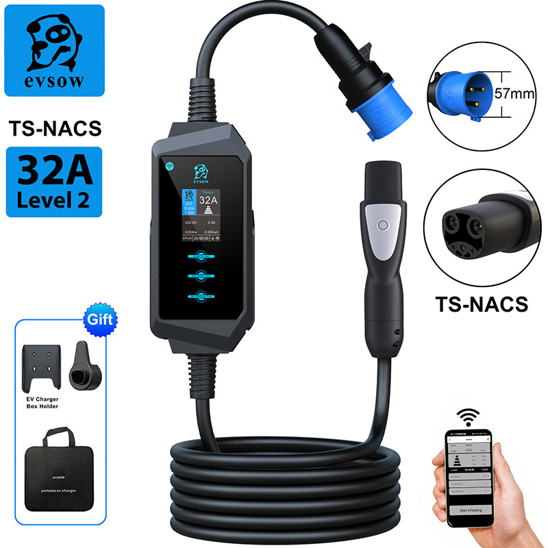 evsow Portable EV Charger For Tesla 7kW 9.6kW 12kW 32A Single Phase With WIFI APP Control EVSE Wallbox 40A 50A Charging Station