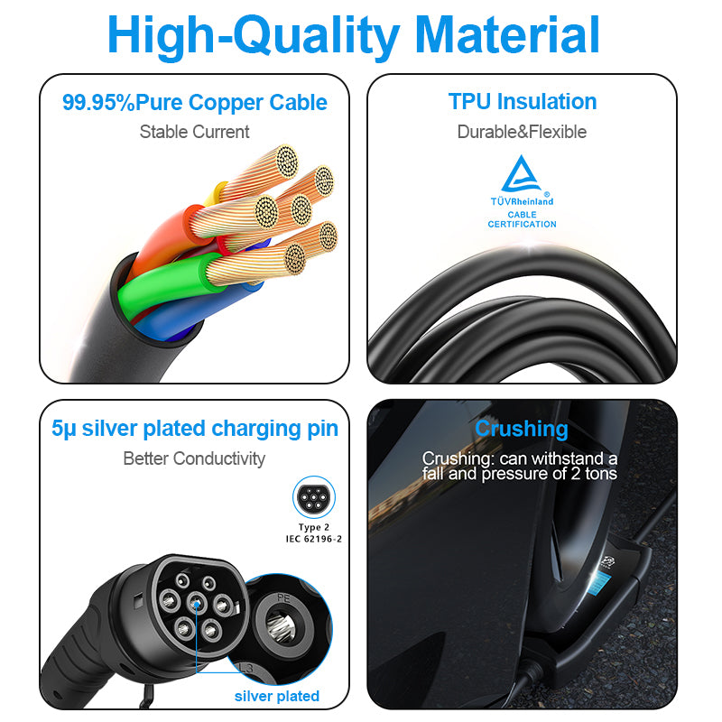 evsow Portable EV Charger Type2 3.5KW 16A 1P Electric Car Charger Adjustable Current&Set Charging Time For IEC 6219-2 EV Car