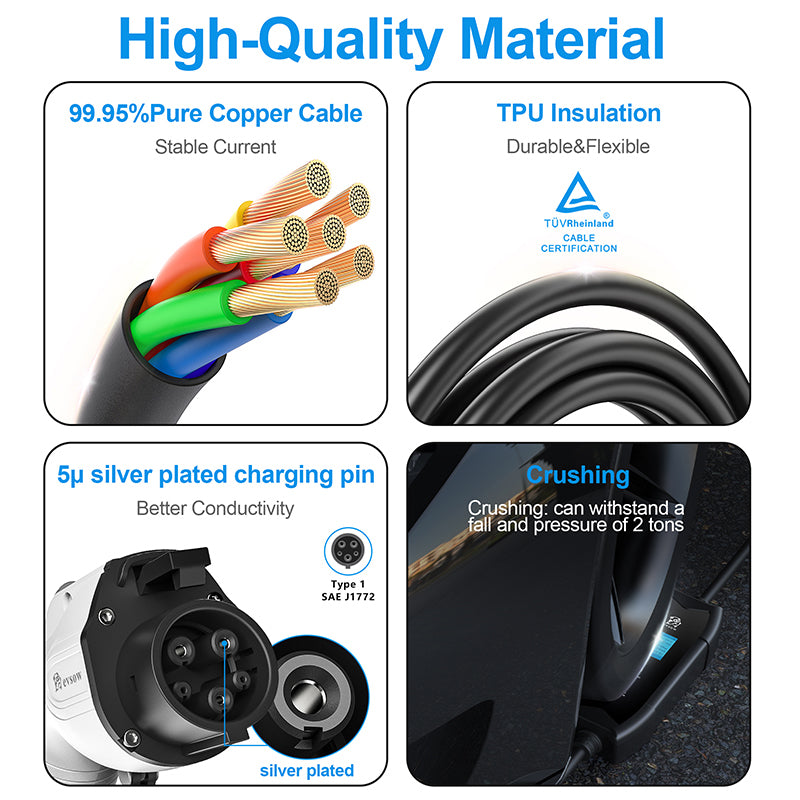 evsow 3.5KW 16A Portable EV Charger Type1 SAE J1772 1P Electric Car Charger Adjustable Current&Set Charging Time EVSE Wallbox